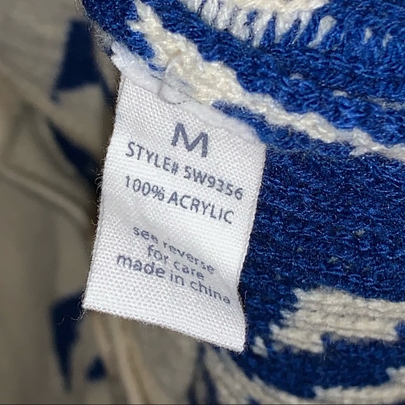 Active Aztec Print Cobalt Blue and Cream Duster Cardigan Sweater Size Medium - Picture 4 of 6